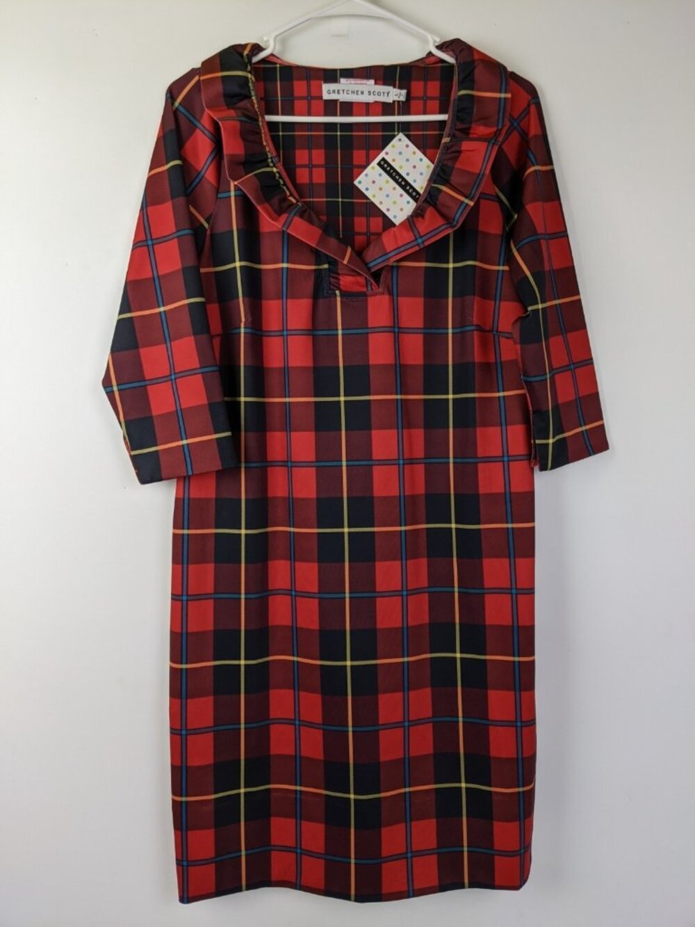 Gretchen Scott Ruffneck Plaid Cooper Sheath Dress Size Large NWT Christmas Xmas